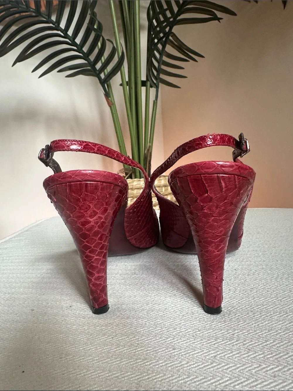 Bruno Magli vintage Red snake skin Slingback Heels